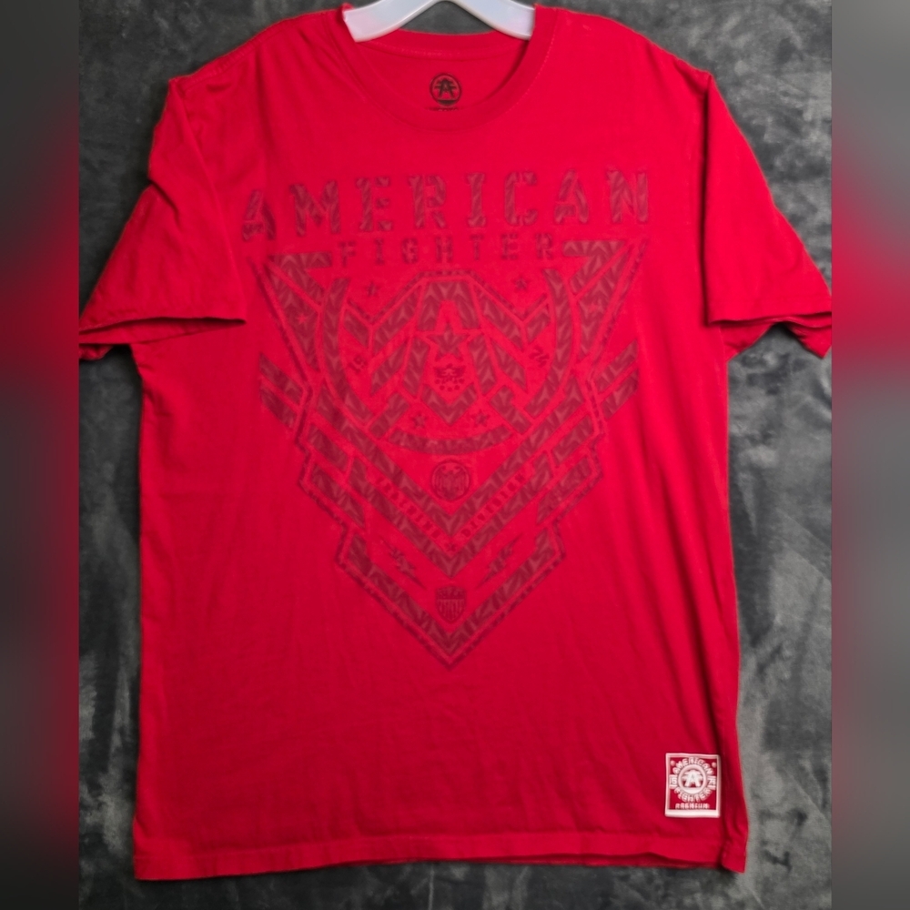 American Fighter Red Short Sleeve Tee with Tribal Design